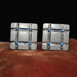 Vintage Krementz Silver-tone Cufflinks with Blue Stones